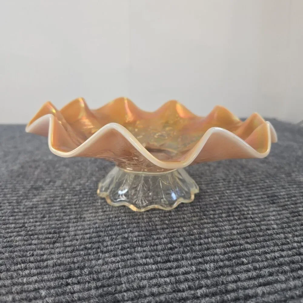Marigold Carnival Glass Candy Bowl Grapevine Pattern Vintage Home Decoration